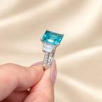 Emerald Cut Paraiba Neon Blue Lab-Grown Tourmaline Three-Stone High Jewelry Ring