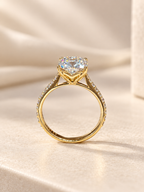 Cushion Cut Solitaire Lab-Grown Diamond Engagement Ring with Hidden Halo & Pavé Band