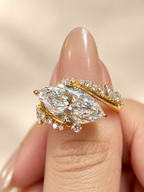 East-West Marquise Cut Bypass Lab-Grown Diamond Engagement Ring with Pavé Band – Custom Lab-Grown Diamond