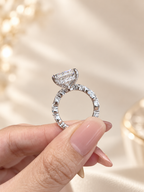 Radiant Cut Hidden Halo Engagement Ring with Alternating Marquise & Round Lab-Grown Diamond Band