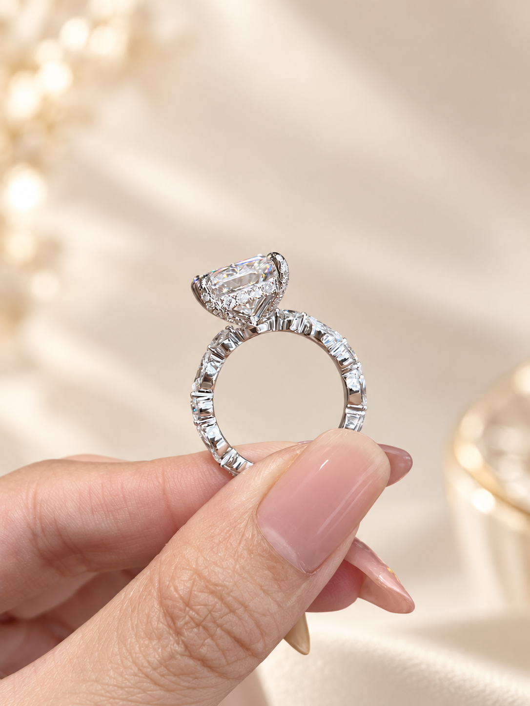 Radiant Cut Hidden Halo Engagement Ring with Alternating Marquise & Round Lab-Grown Diamond Band