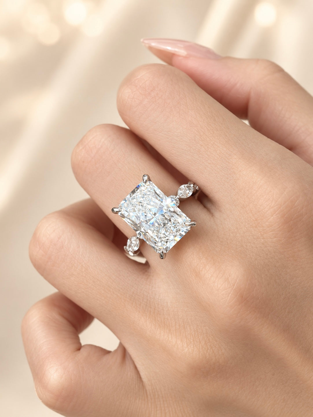 Radiant Cut Hidden Halo Engagement Ring with Alternating Marquise & Round Lab-Grown Diamond Band