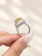 Oval Fancy Vivid Yellow Lab-Grown Diamond Double-Halo High Jewelry Cocktail Ring