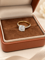Cushion Cut Solitaire Lab-Grown Diamond Engagement Ring with Hidden Halo & Pavé Band