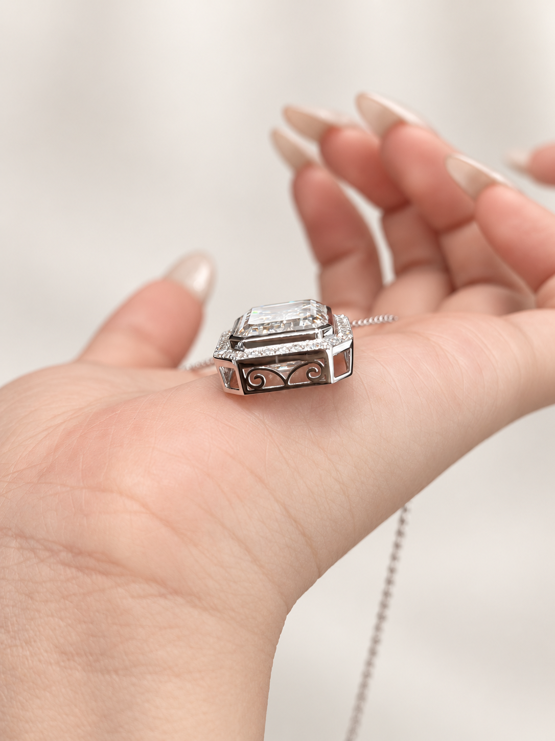 Emerald Cut Lab-Grown Diamond Bezel-Halo High Jewelry Statement Necklace