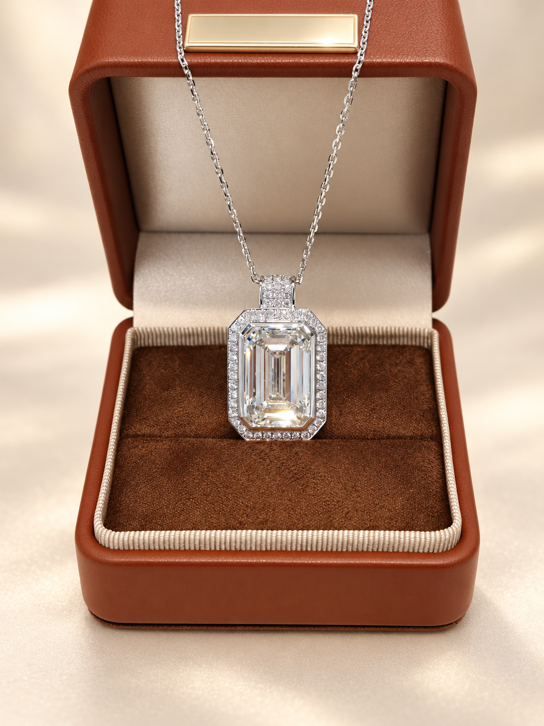 Emerald Cut Lab-Grown Diamond Bezel-Halo High Jewelry Statement Necklace