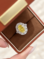 Oval Fancy Vivid Yellow Lab-Grown Diamond Double-Halo High Jewelry Cocktail Ring