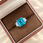 Emerald Cut Paraiba Neon Blue Lab-Grown Tourmaline Three-Stone High Jewelry Ring
