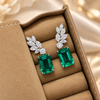 Emerald Cut Hydrothermal Lab-Grown Emerald Botanical High Jewelry Drop Dangle Earrings