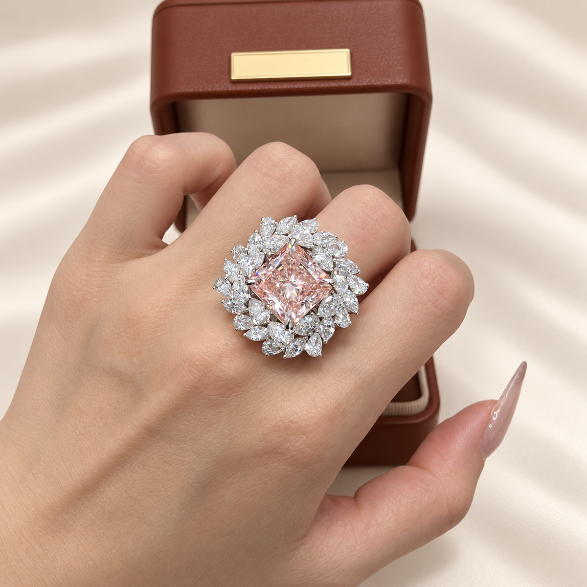 Fancy Intense Pink Radiant Cut Lab-Grown Diamond Detachable Ring & Pendant Convertible Luxurious High-Jewelry Cocktail Ring