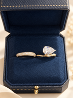 18K Floating East-West tilted Pear & Pavé Wave Stacking Ring Set