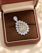 Pear Cut Fancy Yellow Lab-Grown Diamond High Jewelry Royal HalCluster Statement Drop Pendant