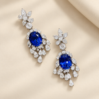 Oval Royal Blue Lab-Grown Sapphire & Lab-Grown Diamond Chandelier Drop High Jewelry Red-Carpet Statement Earrings