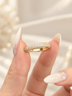 18K Floating East-West tilted Pear & Pavé Wave Stacking Ring Set