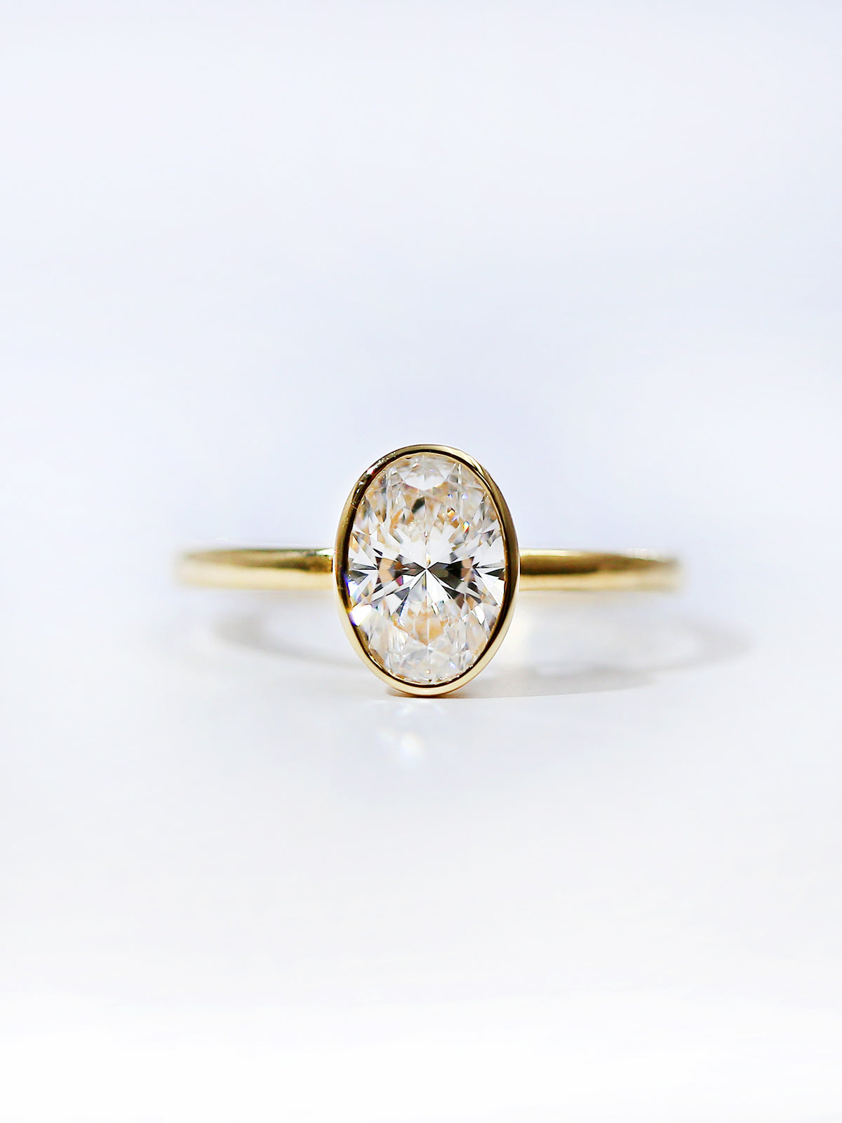 Oval Solitaire Bezel Set Ring – Classic Plain Band – Timeless Design – Lab-Grown Diamond