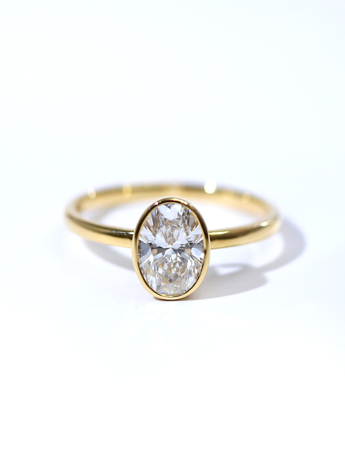 Oval Solitaire Bezel Set Ring – Classic Plain Band – Timeless Design – Lab-Grown Diamond