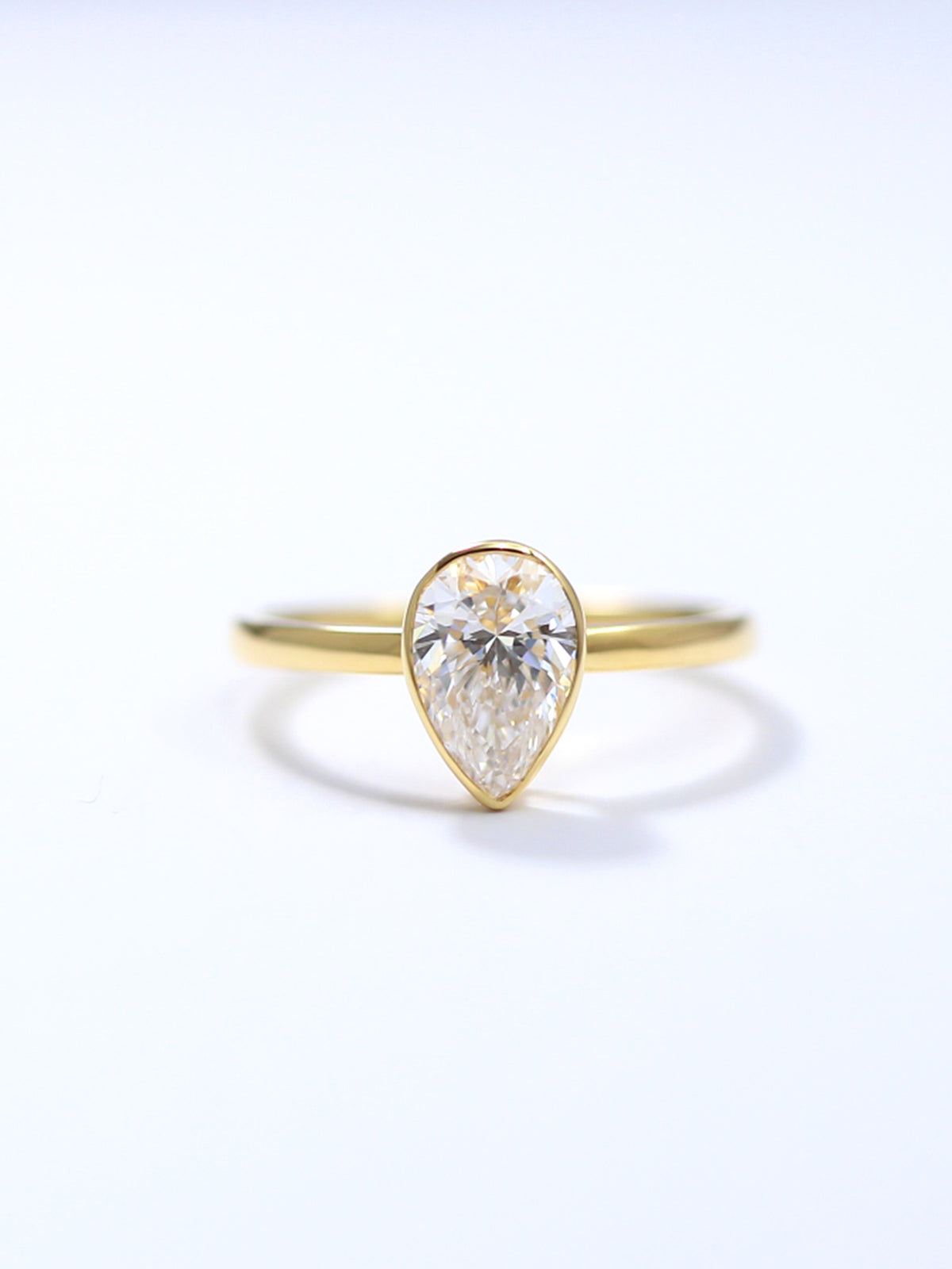 Pear Solitaire Bezel Set Ring – Classic Plain Band – Timeless Design – Lab-Grown Diamond