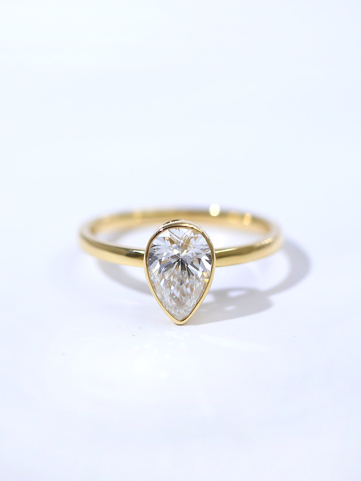 Pear Solitaire Bezel Set Ring – Classic Plain Band – Timeless Design – Lab-Grown Diamond