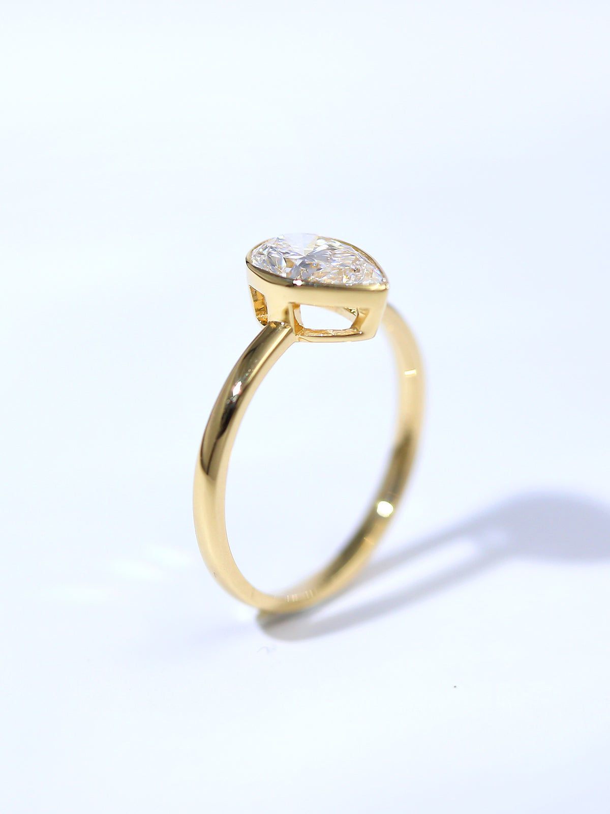 Pear Solitaire Bezel Set Ring – Classic Plain Band – Timeless Design – Lab-Grown Diamond