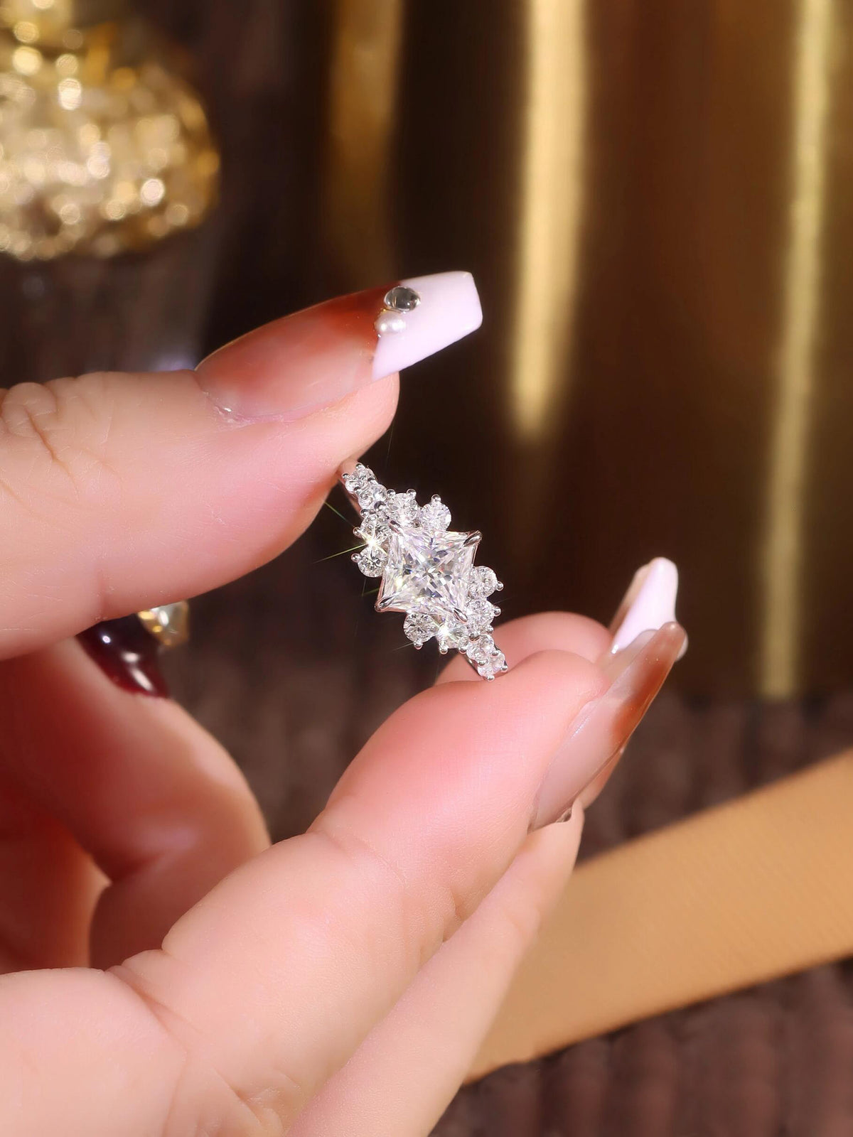 Princess Cut Lab-Grown Diamond Engagement  Lab-Grown Diamond Ring with Cluster Accent Band