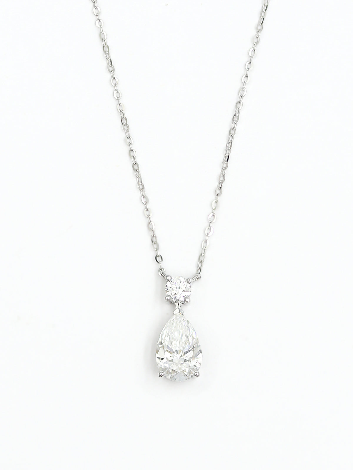 Pear-Cut Lab-Grown Diamond Teardrop Pendant Necklace with Round Accent Stone