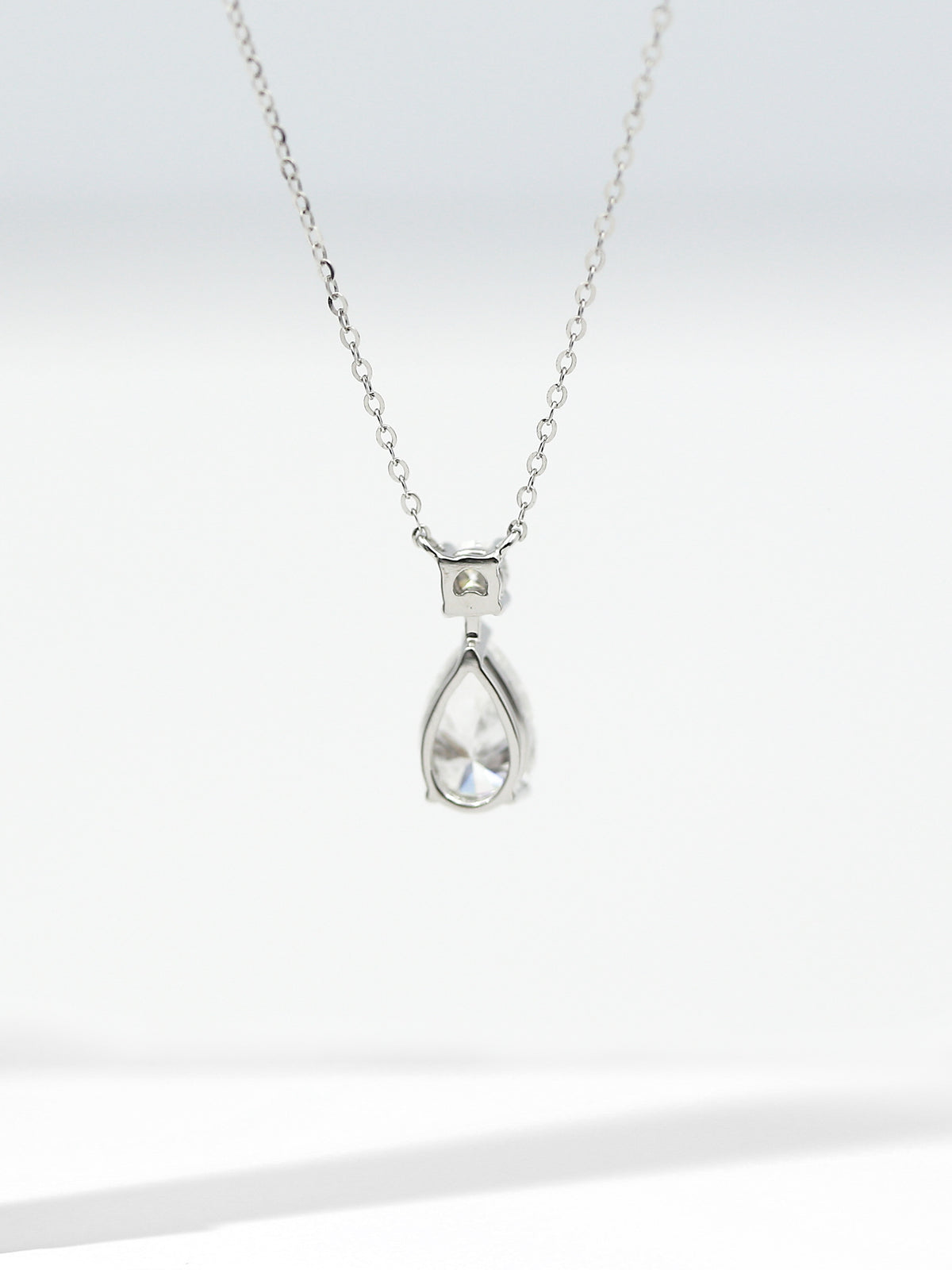Pear-Cut Lab-Grown Diamond Teardrop Pendant Necklace with Round Accent Stone