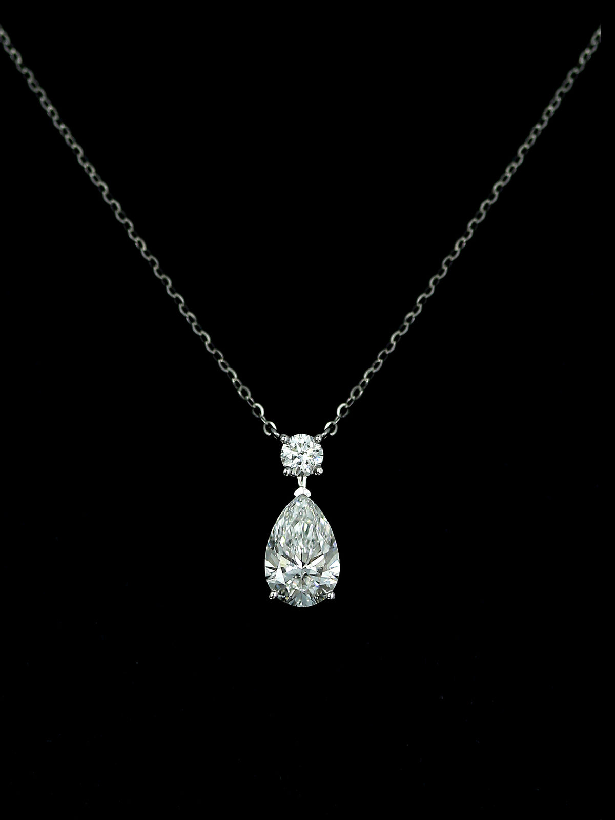 Pear-Cut Lab-Grown Diamond Teardrop Pendant Necklace with Round Accent Stone