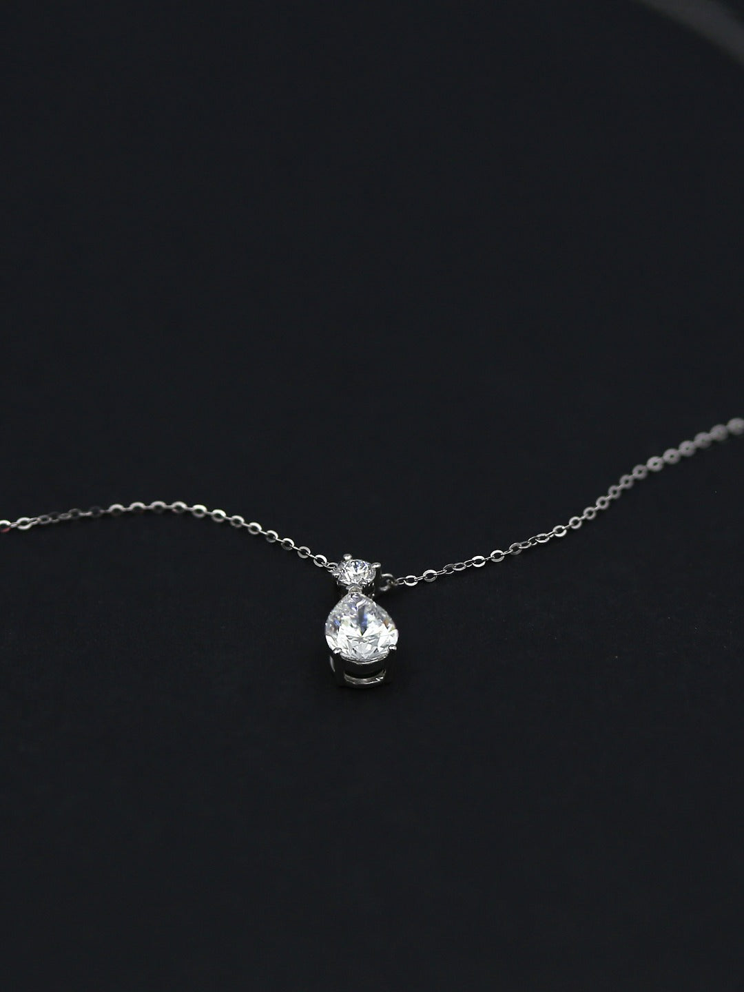 Pear-Cut Lab-Grown Diamond Teardrop Pendant Necklace with Round Accent Stone