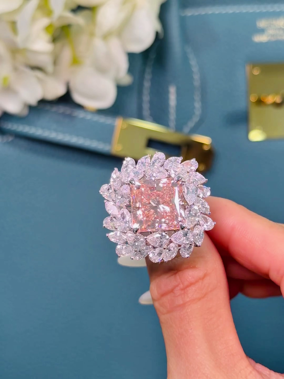 Fancy Intense Pink Radiant Cut Lab-Grown Diamond Detachable Ring & Pendant Convertible Luxurious High-Jewelry Cocktail Ring