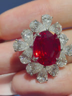 Oval Pigeon Blood Lab-Grown Ruby & Lab-Grown Diamond Cluster Earrings